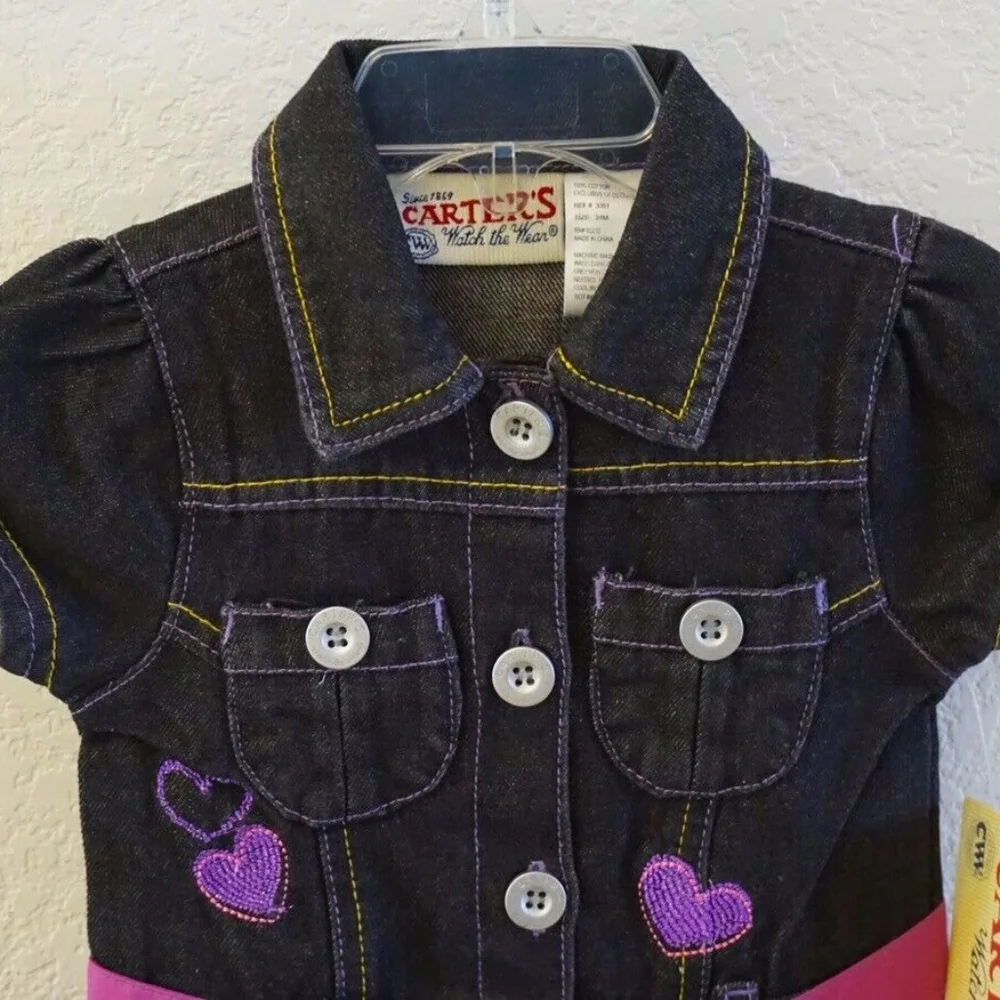 CARTERS WATCH THE WEAR Toddler Girls Jean Denim Heart Dress Sz. 24 Months NEW